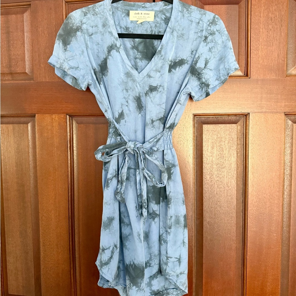 Anthropologie Blue/Grey Tie-Dye Mini Dress